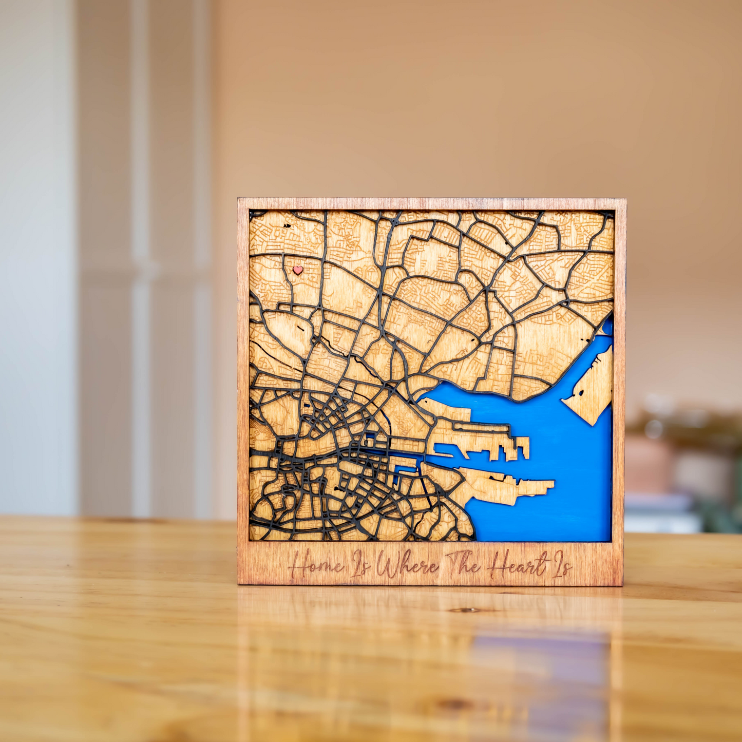 Map Laser Art – "Home Is Where the Heart Is" | Personalized Location Gift